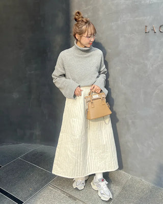 Elastic waist flared long skirt