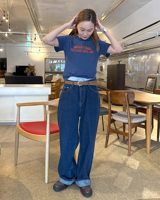 Wide-fit low-rise denim pants