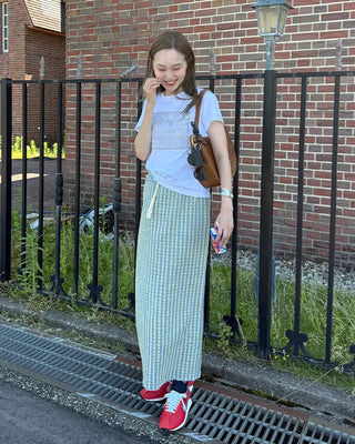 Washed stripe maxi skirt