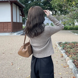 Pointed button rib knit cardigan