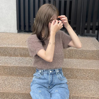 Round neck boa knit