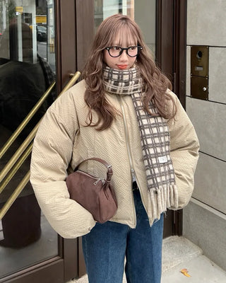 Big check fringe scarf