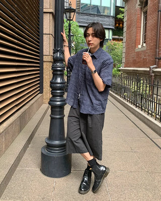 Checked short-sleeved shirt