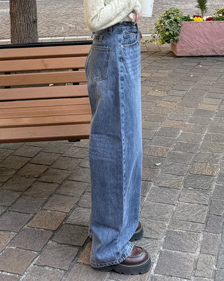 Wide vintage wash denim pants