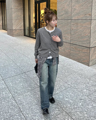 Washed straight denim pants