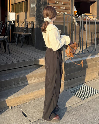 Belted back elastic waist slacks
