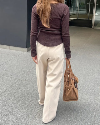 Brushed wide-fit slacks