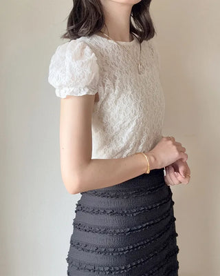 Puff lace see-through T-shirt