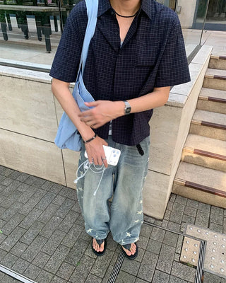 Star print balloon denim pants