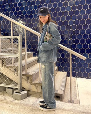 Denim midi zip-up jacket