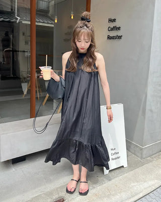 Halter neck detail long dress