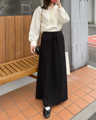 Lace tie set V-neck cotton blouse