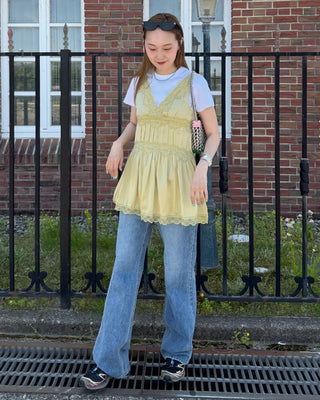 Washed straight denim pants