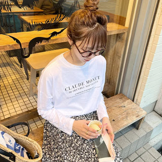 Simple lettering long-sleeved T-shirt