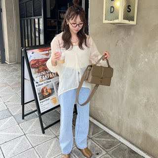 Drop-shoulder sheer shirt