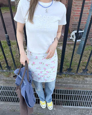 Flower print lettering short-sleeve T-shirt