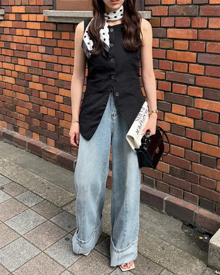 Boat neck linen vest