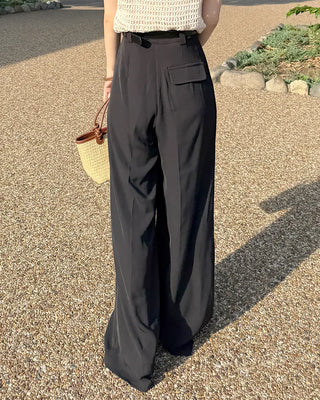 Wide pintuck belted slacks