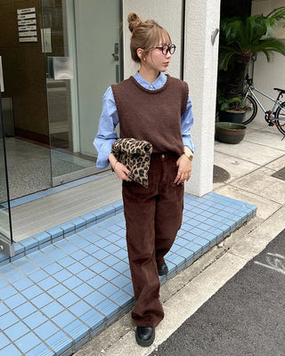 Pocket corduroy wide-leg pants
