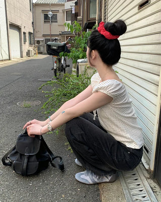 Polka Dot Ribbon Cap Sleeve T-Shirt
