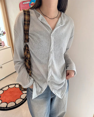 Round neck ribbed cardigan