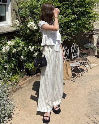 Striped Wide Wrinkle Easy Pants