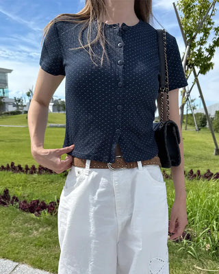 Polka Dot Short-Sleeved Cardigan