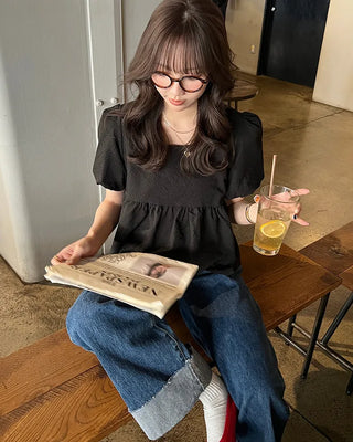 Square neck puff blouse