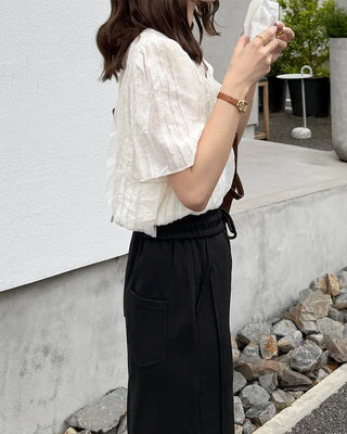 Lace frill blouse set