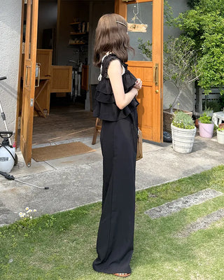 Tiered Sleeveless Banding Pants Set