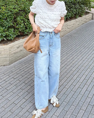 Side-point tapered denim pants