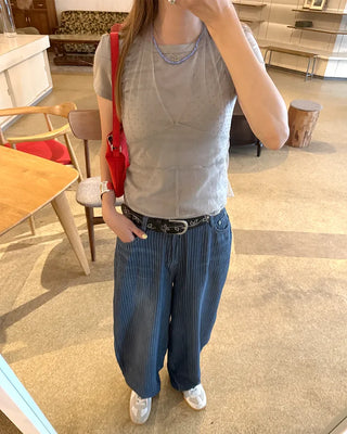 Balloon Fit Striped Denim Pants