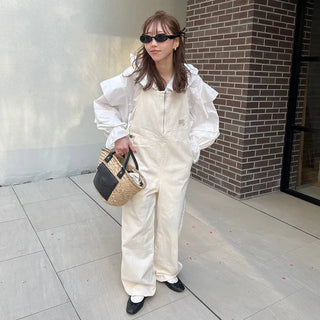 Front zip cotton overalls