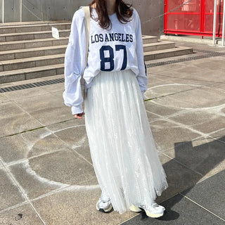 Ribbon pattern tulle skirt