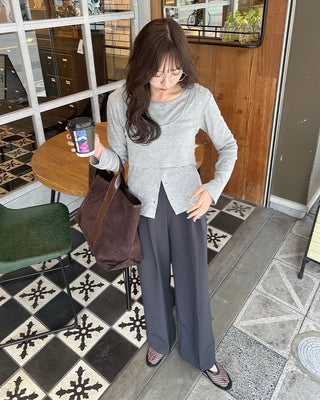 High-waisted banding pintuck slacks