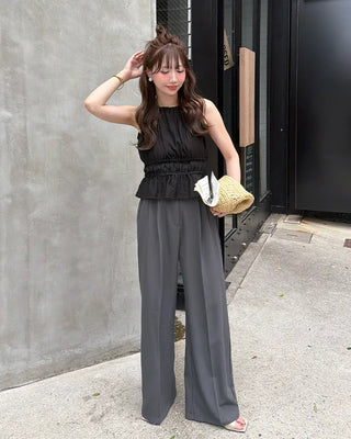Side Ribbon Shirring Gathered Blouse