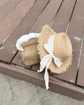 Shirred rattan square bag