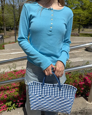 Colorful accent basket handbag