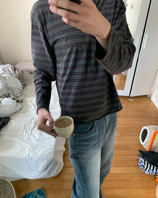 Pigment Border Point Henley Neck Long-Sleeve T-Shirt