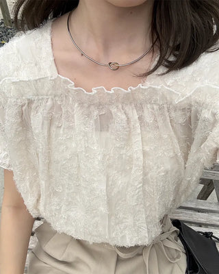 Lace short-sleeved blouse