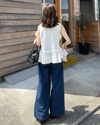 Pocket Two-Button Wide Denim Pants