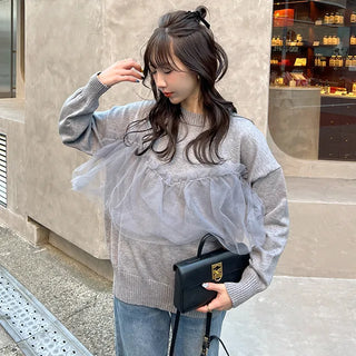 Pleated organza layered knit
