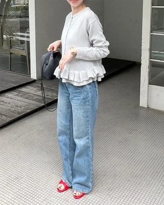 Frilled round neck cardigan