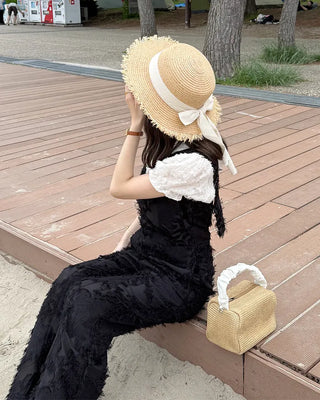 Ribbon Strap Rattan Fedora Hat