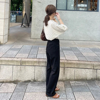 Slit Black Cotton Pants