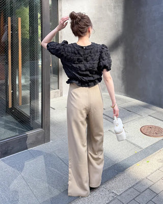 Wrap-design pleated wide slacks