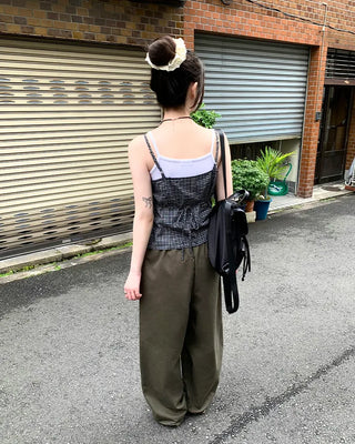 Checkered ruffle bustier