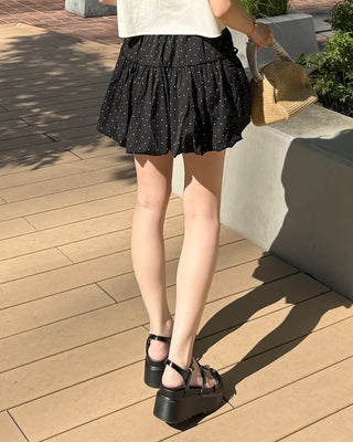 Ribbon Point Dot Pattern Balloon Fit Mini Skirt