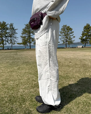Center seam nylon parachute pants