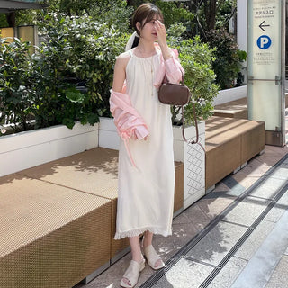 Halter neck fringe long dress